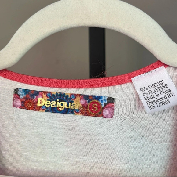 Desigual V Wrap Short Sleeve Dress Coral Small Colorful Artsy Beach Vacation - Picture 3 of 4